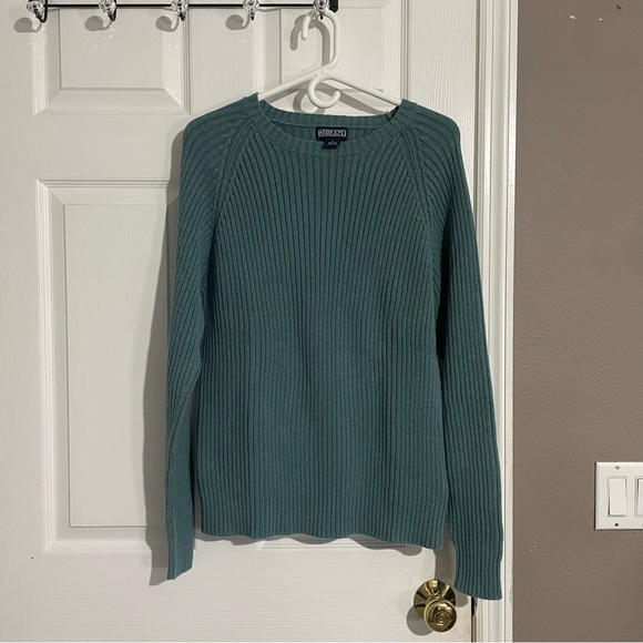 Lands End Mens Large Green/Teal Sweater Cotton Sweater Made in USA VINTAGE - Picture 1 of 4